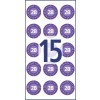 Et oppsett som viser flere runde former, alle med tallet 28, med et fremtredende tall 15 i midten.