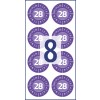 Bildet har flere sirkulære symboler som viser tallet 28, arrangert rundt et sentralt stort tall 8, alt satt på en hvit bakgrunn.
