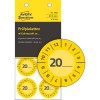 Forpakningsbilde med etikettark: Avery Zweckform testetiketter, artikkel: 7902, format: ⌀ 30 mm, innhold: 80 testetiketter / 10 ark, 8 testetiketter/ark.