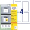Pakningsbilde med etikettark: Avery Zweckform transportetiketter, artikkel: 8001-5, format: 120 x 80 mm, egnet for trykk: Forhåndstrykt, innhold: 20 etiketter / 5 ark, 4 etiketter/ark.