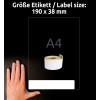 Størrelsessammenligning med hånd, Artikkel: AS0722470, ett ark rulletiketter, Format: 38 x 190 mm, Farge: Hvit?