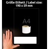 Størrelsessammenligning med hånd, artikkel: AS0722480, ett ark med rulletiketter, format: 59 x 190 mm, farge: hvit.