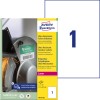 Pakningsbilde med etikettark: Avery Zweckform Ultra-resistente folieetiketter, Artikkel: B4775-50, Format: 210 x 297 mm, Utskriftskompatibilitet: Laser s/hv, Fargelaser, Innhold: 50 etiketter / 50 ark, 1 etikett/ark.