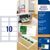 Pakkeillustrasjon med ark: Avery Zweckform Superior visittkort, artikkel: C32011-10, format: 85 x 54 mm, utskriftsegnethet: Inkjet, fargelaser, laser s/hv, kopimaskin, innhold: 100 kort / 10 ark, 10 kort/ark.