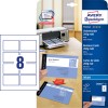 Pakningsbilde med kartong: Avery Zweckform Premium visittkort, Artikkel: C32015-25, Format: 85 x 54 mm, Skriverkompatibilitet: Inkjet, Innhold: 200 kort / 25 ark, 8 kort/ark.