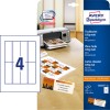 Pakningsbilde med kortark: Avery Zweckform bordkort, Artikkel: C32253-25, Format: 110 x 40 mm, Skriveregnskap: Inkjet, fargelaser, sort/hvit laser, kopimaskin, Innhold: 100 kort / 25 ark, 4 kort/ark.