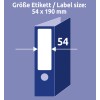 Størrelsessammenligning med hånd, artikkel: C32267-10, en ark med etiketter for ringperm, hjemmekontor, liten pakke, format: 54 x 190 mm, farge: hvit?