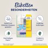 Bildet viser en produktemballasje for Avery CD-etiketter, som fremhever funksjoner som enkel design med et nettbasert verktøy, bærekraftig papir og produsert i Tyskland.