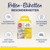 Bildet viser en eske med rull etiketter som er kompatible med Dymo LabelWriter. Det fremhever produktfunksjonene, inkludert høy kvalitet, permanente etiketter, pengene-tilbake-garanti og miljøvennlige egenskaper.