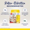 Bildet viser en pakke med rulleetiketter fra Avery Zweckform. Det fremhever funksjoner som kompatibilitet med Dymo Labelwriter, slitesterk kvalitet og pengene-tilbake-garanti. Etikettene er egnet for ulike bruksområder.