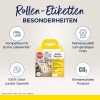 Bildet viser en emballasje av Avery Zweckform rulletiketter, som fremhever deres kompatibilitet med Dymo LabelWriter, kvalitetsgarantier og miljøvennlige egenskaper, inkludert CO2-nøytralitet.