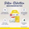 Bildet viser en etikettroll-emballasje fra Avery Zweckform, som fremhever dens kompatibilitet med Dymo LabelWriter, kvalitetsgarantier, pengene-tilbake-garanti og bærekraftig papirinnhenting.