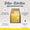 Bildet viser en eske med fraktetiketter som er kompatible med Dymo LabelWriter. Det fremhever viktige funksjoner som pengene-tilbake-garanti, merkevarekvalitet til lav pris, og miljøvennlig papir.