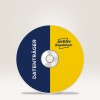 Bildet viser en CD med et tofarget design. Venstre halvdel er mørkeblå med ordet 'DATENTRÄGER' trykt i hvitt, mens høyre halvdel er knallgul med 'Avery Zweckform'-logoen.