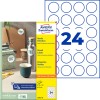 Pakningsbilde med etikettsark: Avery Zweckform Runde Etiketten, Artikkel: L3415-10, Format: ⌀ 40 mm, Utskriftskompatibilitet: Inkjet, Laser s/h, Fargelaser, Innhold: 240 etiketter / 10 ark, 24 etiketter/ark