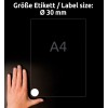 Størrelsessammenligning med hånd, Artikkel: L4716-20, ett ark værbestandige folieetiketter, Format: ⌀ 30 mm, Farge: Hvit?