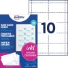 Forpakningsbilde med etikettsark: Avery Zweckform, Artikkel: L4727-20, Innstikkskilt, Format: 54 x 90 mm, Skriverkompatibilitet: Inkjet, Fargelaser, Laser s/h, Kopimaskin, Innhold: 200 innstikkskilt / 20 ark, 10 kort/ark.