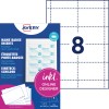 Pakningsbilde med etikettark: Avery Zweckform, Artikkel: L4728-20, Innstikkort, Format: 60 x 90 mm, Utskriftskompatibilitet: Inkjet, fargelaser, laser s/h, kopimaskin, Innhold: 160 innstikkort / 20 ark, 8 kort/ark.