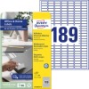Pakkeillustrasjon med etikettark: Avery Zweckform etiketter, avtagbare, Home Office, liten pakke, artikkel: L4731REV-10, format: 25,4 x 10 mm, skriverkompatibilitet: Inkjet, sort/hvitt laser, fargelaser, innhold: 1.890 etiketter / 10 ark, 189 etiketter/ark.