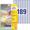 Pakningsbilde med etikettark: Avery Zweckform Universaletiketter, avtagbare, Artikkel: L4731REV-25, Format: 25,4 x 10 mm, Skriverkompatibilitet: Inkjet, Laser s/h, Fargelaser, Innhold: 5 670 etiketter / 30 ark, 189 etiketter/ark.