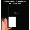 Størrelsessammenligning med hånd, artikkel: L4733REV-25, et ark universelle etiketter, avtagbar, format: 99,1 x 139 mm, farge: hvit?