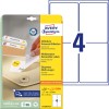 Forpakningsbilde med etikettark: Avery Zweckform Universale etiketter, avtagbare, Artikkel: L4733REV-25, Format: 99,1 x 139 mm, Skriverkompatibilitet: Inkjet, Svart/hvitt-laser, Fargelaser, Innhold: 120 etiketter / 30 ark, 4 etiketter/ark.