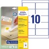 Pakningsbilde med etikettark: Avery Zweckform Universal-etiketter, avtagbare, Artikkel: L4744REV-25, Format: 96 x 50,8 mm, Skriveegnet: Inkjet, Laser s/hv, Fargelaser, Innhold: 300 etiketter / 30 ark, 10 etiketter/ark.