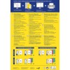 Bildet er en annonse for å designe og skrive ut etiketter enkelt, med informasjon om etiketprodukter inkludert spesifikasjoner, tips for utskrift og ulike etikettetyper for mapper på flere språk.