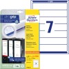 Pakningsbilde med etikettsark: Avery Zweckform mappeetiketter, artikkel: L4760-25, format: 38 x 192 mm, utskriftsegnet: Inkjet, svart/hvitt-laser, fargelaser, innhold: 210 etiketter / 30 ark, 7 etiketter/ark.