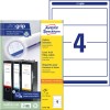 Pakningsbilde med etikettark: Avery Zweckform perm-etiketter, artikkel: L4761-100, format: 61 x 192 mm, utskriftsegnet for: blekkskriver, svart/hvitt-laserskriver, fargelaser, innhold: 400 etiketter / 100 ark, 4 etiketter/ark