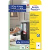 Pakningsillustrasjon: Avery Zweckform boksetiketter, avtagbare, Artikkel: L4761REV-10, Format: 61 x 192 mm, Utskriftskompatibilitet: Inkjet, Laser s/h, Fargelaser, Innhold: 40 etiketter / 10 ark, 4 etiketter/ark.