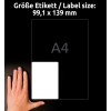 Størrelsessammenligning med hånd, Artikkel: L4774REV-20, ett ark med værbestandige etiketter, avtakbare, format: 99,1 x 139 mm, farge: hvit?