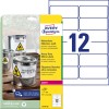 Pakkeillustrasjon med etikettark: Avery Zweckform Værbestandige foliek etiketter, Artikkel: L4776-20, Format: 99,1 x 42,3 mm, Printeregnet: Laser s/hv, Fargelaser, Innhold: 240 etiketter / 20 ark, 12 etiketter/ark