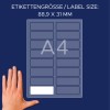 Størrelsessammenligning med hånd, artikkel: L4783-20, et ark med navneetiketter, format: 88,9 x 31 mm, farge: hvit?