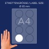 Størrelsessammenligning med hånd, artikkel: L4881-20, ett ark navneetiketter, format: ⌀ 65 mm, farge: hvit?