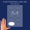 Størrelsessammenligning med hånd, artikkel: L4882-20, ett ark med navnelapper, format: 85 x 50 mm, farge: hvit?
