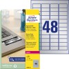 Forpakningsbilde med etikettark: Avery Zweckform typeskilt-etiketter, artikkel: L6009-20, format: 45,7 x 21,2 mm, egnet for utskrift: Laser s/h, innhold: 960 etiketter / 20 ark, 48 etiketter/ark.
