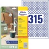 Pakningsbilde med etikettark: Avery Zweckform Runde Etiketten, avtagbare, Artikkel: L6019REV-25, Format: ⌀ 10 mm, Skriverkompatibilitet: Inkjet, Laser svart/hvitt, Fargelaser, Innhold: 7.875 etiketter / 25 ark, 315 etiketter/ark.