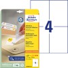 Pakningsbilde med etikettside: Avery Zweckform Universal-etiketter, Artikkel: L6028REV-25, Format: 105 x 148 mm, Skriverkompatibilitet: Inkjet, Laser s/h, Fargelaser, Innhold: 120 etiketter / 30 ark, 4 etiketter/ark.