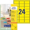 Pakningsbilde med etikettsark: Avery Zweckform Fargede etiketter, avtakbare, Artikkel: L6035-20, Format: 63,5 x 33,9 mm, Skriverkompatibilitet: Inkjet, laser s/h, fargelaser, Innhold: 480 etiketter / 20 ark, 24 etiketter/ark.