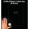 Størrelsessammenligning med hånd, Artikkel: L7105-25, ett ark med naturbrune etiketter, Format: ⌀ 40 mm, Farge: Naturbrun?