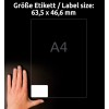 Størrelsessammenligning med hånd, artikkel: L7161-100, ett ark med adresseetiketter, format: 63,5 x 46,6 mm, farge: Hvit.
