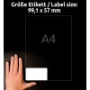 Størrelsessammenligning med hånd, artikkel: L7173-100, ett ark adresseetiketter, format: 99,1 x 57 mm, farge: hvit.