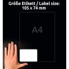 Størrelsessammenligning med hånd, artikkel: L7183-100, ett ark, format: 105 x 74 mm, farge: hvit.