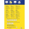 Bildet er et reklamedesign som viser frem klare adresseetikettprodukter fra Avery. Det inkluderer flerspråklige instruksjoner om design og utskrift, og oppgir ulike etikettformater for forskjellige typer skrivere. Designet fremhever brukervennlighet med funksjoner som QuickPEEL.