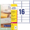 Pakningsbilde med etikettark: Avery Zweckform adresseetiketter, artikkel: L7562-25, format: 99,1 x 33,9 mm, utskriftsegnet: laser s/hv, fargelaser, innhold: 400 etiketter / 25 ark, 16 etiketter/ark.