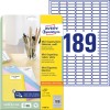 Pakningsbilde med etikettark: Avery Zweckform Mini-Organisasjons-etiketter, Artikkel: L7658-25, Format: 25,4 x 10 mm, Utskriftsegnet: Inkjet, Laser s/v, Fargelaser, Innhold: 4.725 etiketter / 25 ark, 189 etiketter/ark.