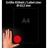 Størrelsessammenligning med hånd, artikkel: L7670R-25, et ark med etiketter i spesialfarger, format: ⌀ 63,5 mm, farge: neonrød?