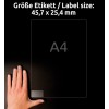 Størrelsessammenligning med hånd, Artikkel: L7781-25, ett ark transparente etiketter, format: 45,7 x 25,4 mm, farge: transparent?