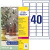 Pakningsbilde med etikettark: Avery Zweckform Transparente Etiketter, Artikkel: L7781-25, Format: 45,7 x 25,4 mm, Skriverkompatibilitet: Laser s/h, fargelaser, Innhold: 1 000 etiketter / 25 ark, 40 etiketter/ark.